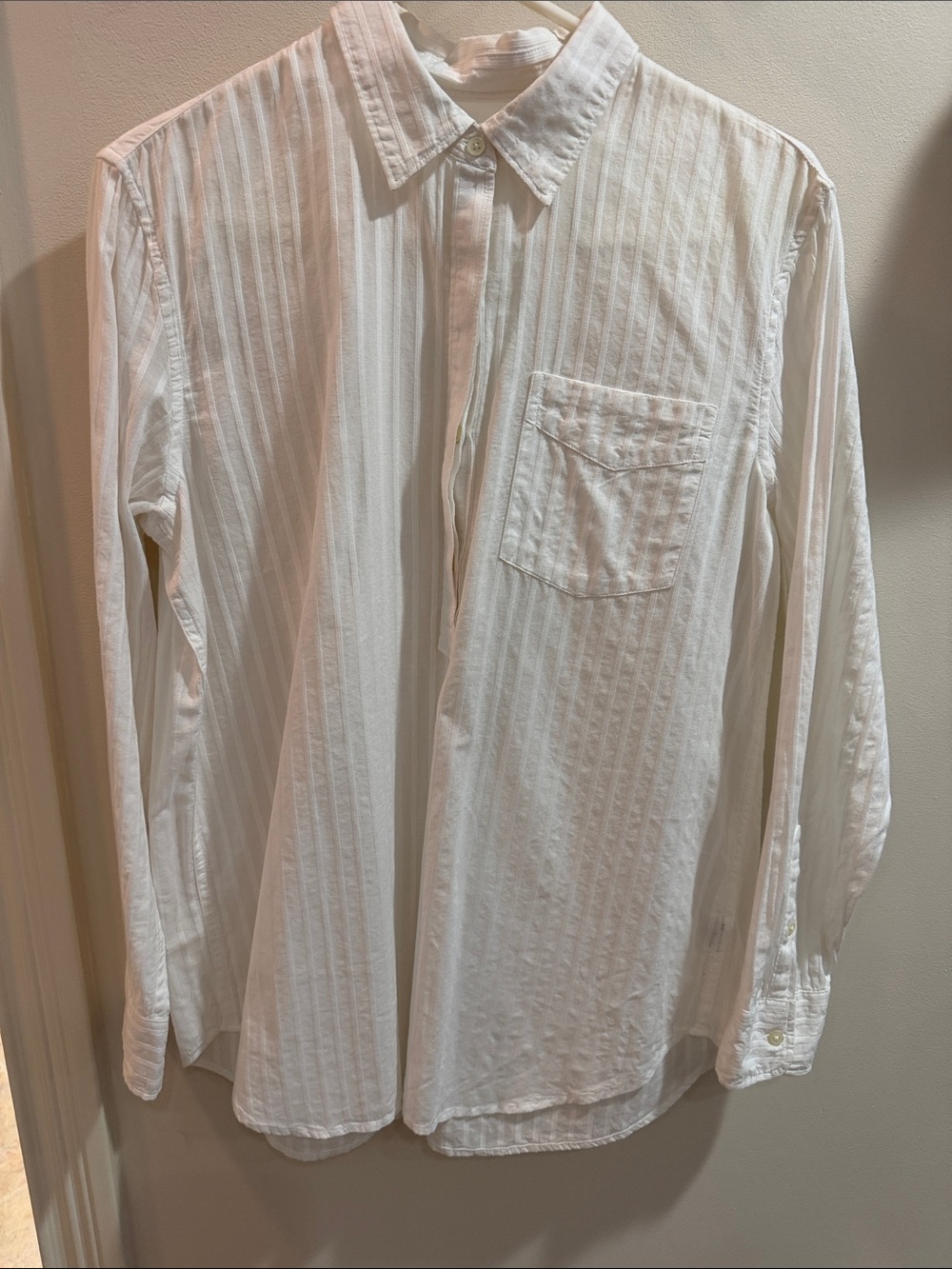 GAP White Textured Stripe Long Sleeve Button-Up Shirt